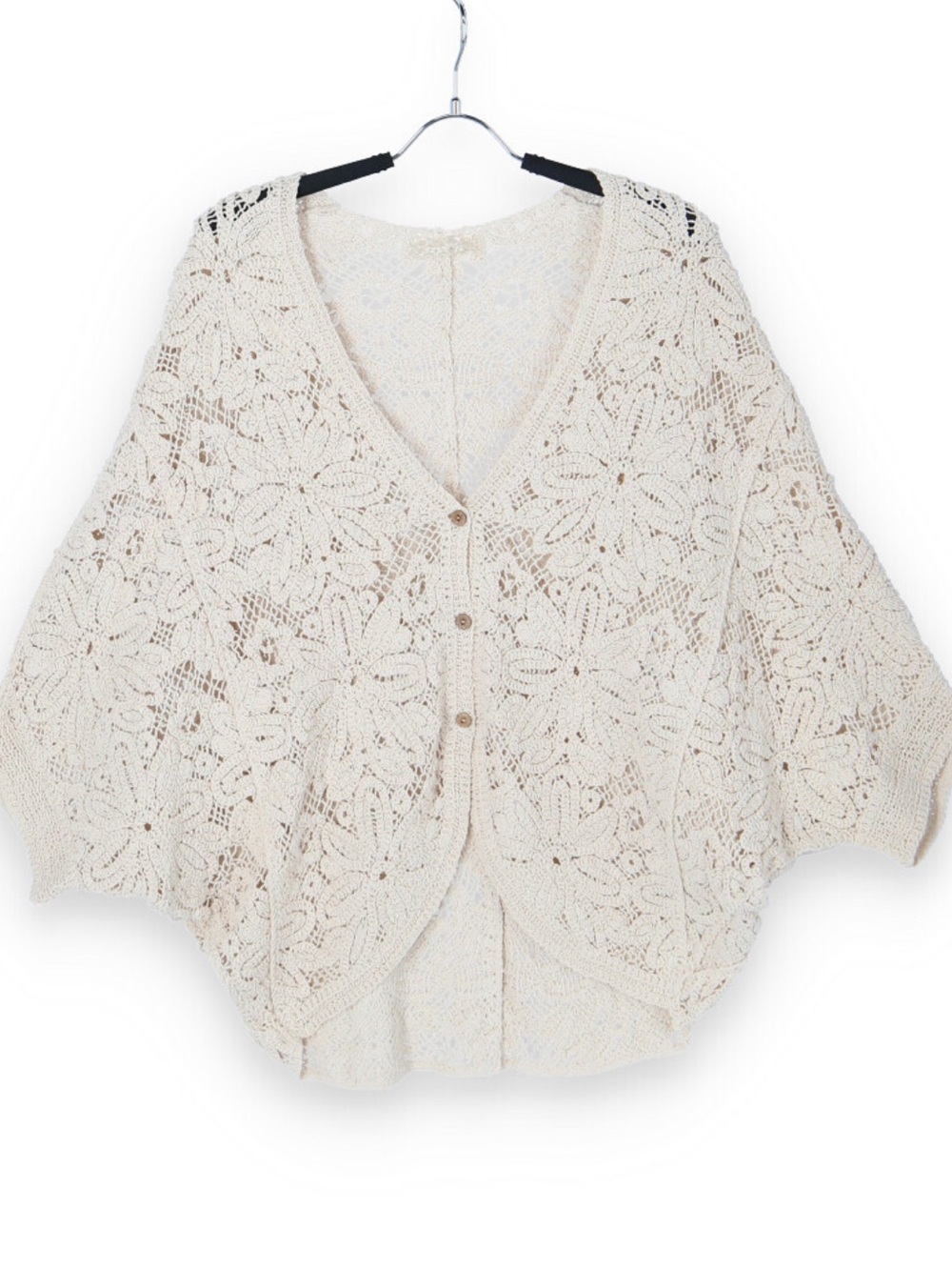 St. Tropez Crochet Floral Kimono Cardigan - Cream